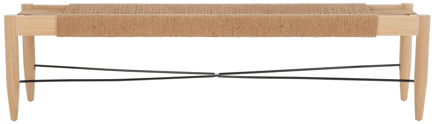 SAFAVIEH Home Collection Arcana Tropical Natural Jute Rope Sungkai Solid Wood Bench (Fully Assembled)