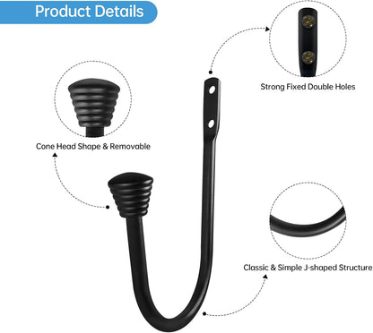 Ohtomber 2PCS Black Curtain Holdbacks - Metal Decorative Curtain Hooks for Drapes, Wall Mounted Tiebacks