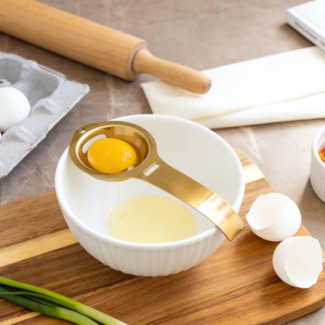 QANYEGN Stainless Steel Egg Yolk Separator, Egg Strainer with Long Handle, Egg Yolk White Separation Tool, Egg Extractor for Cooking, Baking(Gold)