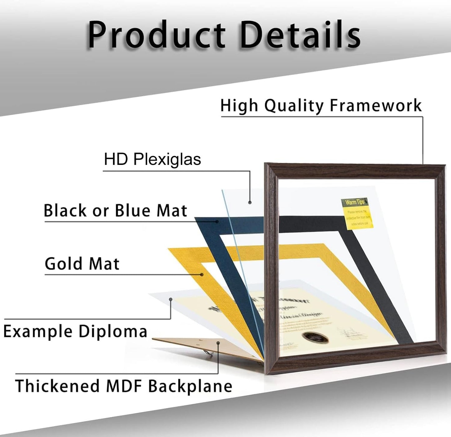 11x14 8.5x11 14 11 Diploma Frames with Blue Mat, Fits Degree Certificate Document, x Walnut Color Frame with Plexiglass
