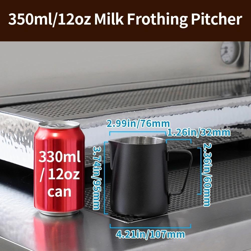 watchget Milk Frothing Pitcher 350ml/600ml/900ml/1500ml (12oz/20oz/32oz/52oz) - Stainless Steel Espresso Steaming Pitcher for Cappuccino, Latte Art, Milk Jug Coffee Frother Cup, Black