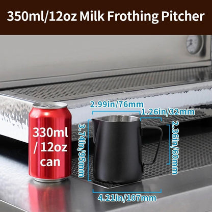 watchget Milk Frothing Pitcher 350ml/600ml/900ml/1500ml (12oz/20oz/32oz/52oz) - Stainless Steel Espresso Steaming Pitcher for Cappuccino, Latte Art, Milk Jug Coffee Frother Cup, Black