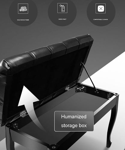 Deluxe Leather Piano Bench with Large Storage Box Wood Keyboard Vanity Stool for Home & Professional Use 76 X 35 X 49Cm