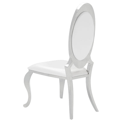 Coaster Home Furnishings - Anchorage - Stainless Steel, Faux Leather - Upholstered Dining Chairs with Oval Backrest, Curved Metallic Legs - Dining Room - Set of 2 - Cream White - 107872N