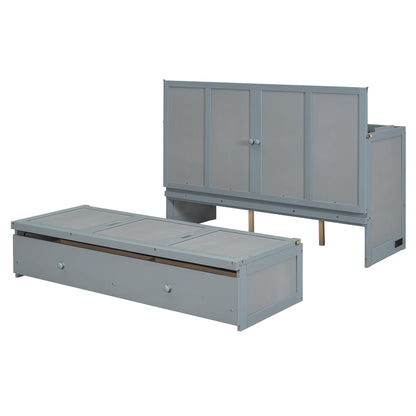 Bellemave Queen Murphy Bed Cabinet Bed, Solid Bed with Storage Drawer, Queen Size Bed with USB Ports, Chest Wall Murphy Bed with Drawer (Gray, Queen)