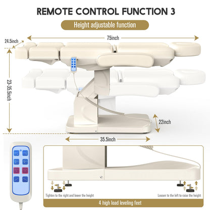 4 Motor Electric Chair/Bed, Aluminum Hydraulic System for Medical Treatment Exam, Facial, Spa, Eyelash, Tattoo, Podiatry Treatment Beauty Massage, Hand Remote Controlled Adjustable - Beige Gray