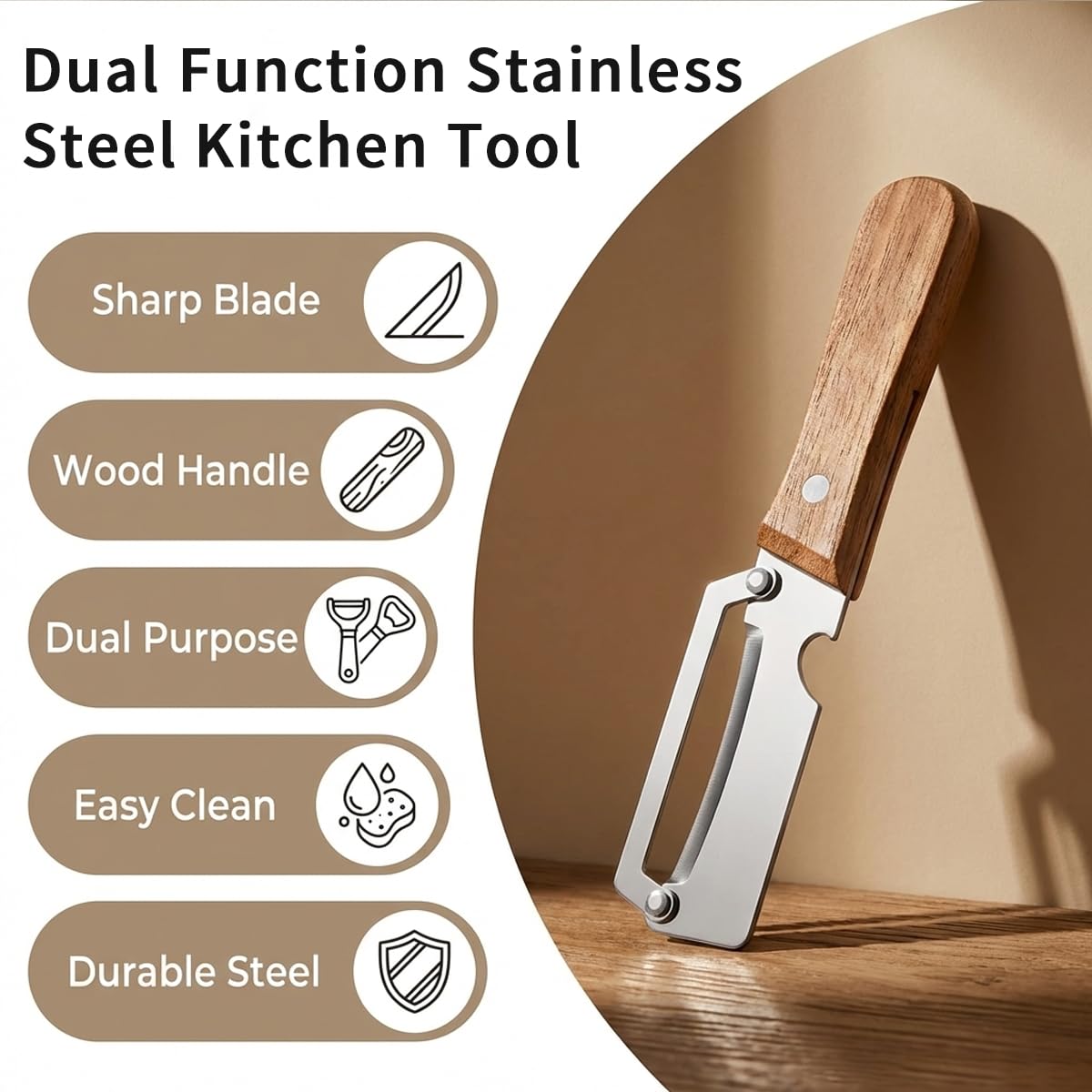 2026 New 2-in-1 Multifunctional Vegetable Peeler – Stainless Steel Blade with Wooden Handle & Bottle Opener, Effortlessly Peels Fruits & Vegetables, Ideal Kitchen Tool Gift (2-Pack)