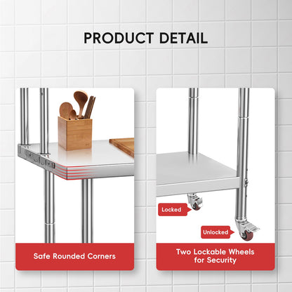 EliteEdge Commercial Stainless Steel Prep Table with Adjustable Shelves and Side Hooks, 36" X 24" Heavy Duty Workstation for Restaurant, Kitchen, or Workshop
