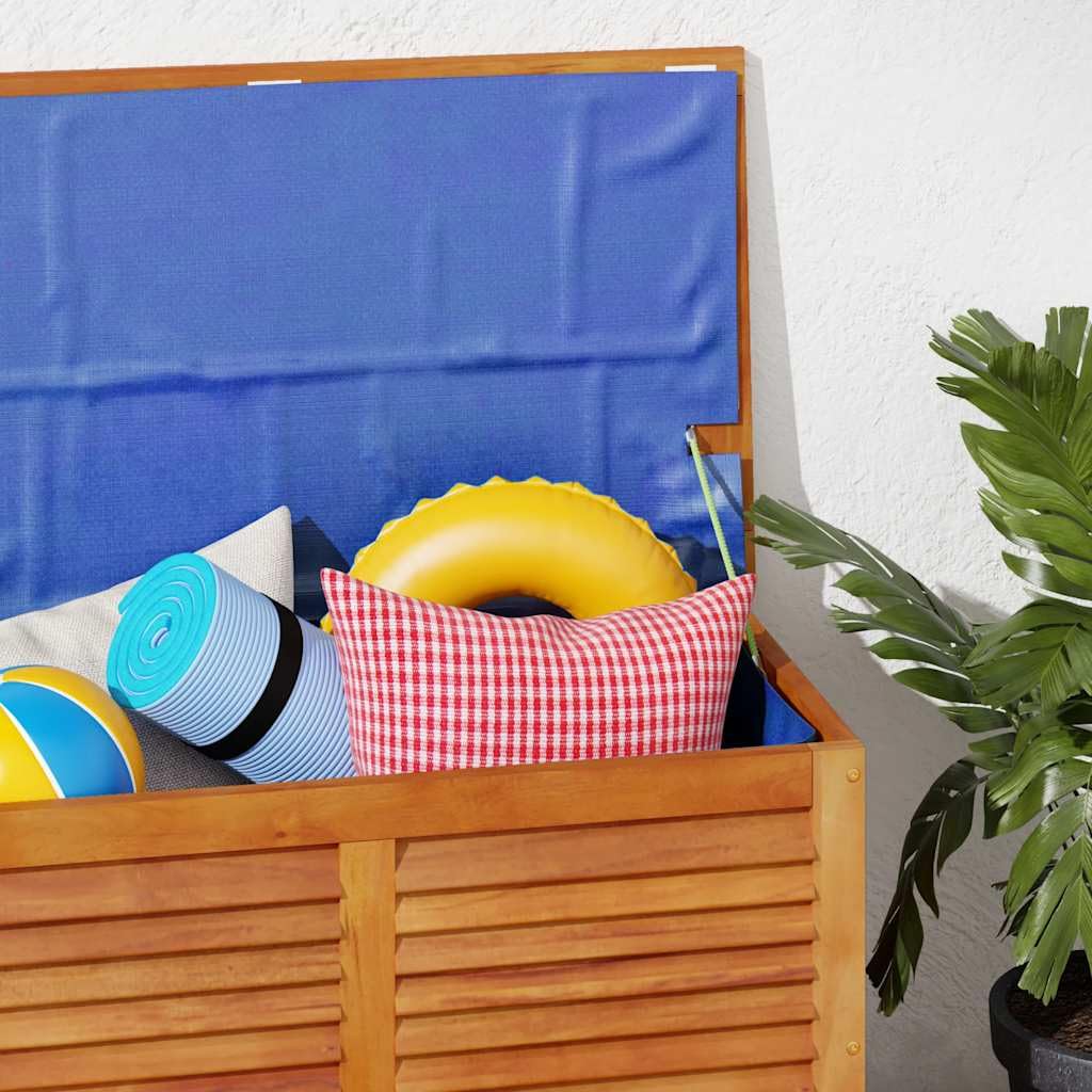 RCODSSK Solid Wood Acacia Patio Storage Box with Louver, 35.4x19.7x22 Inches, Waterproof Bag for Cushions, Outdoor Side Table and Storage