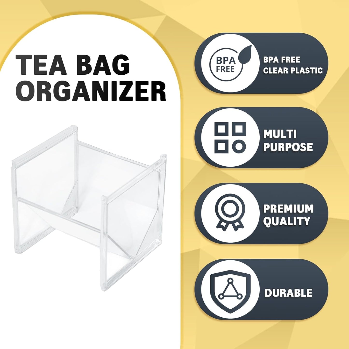 2Pcs Tea Bag Storage Organizer, Stackable Clear Plastic Holder for Drawer Countertop, Coffee Station