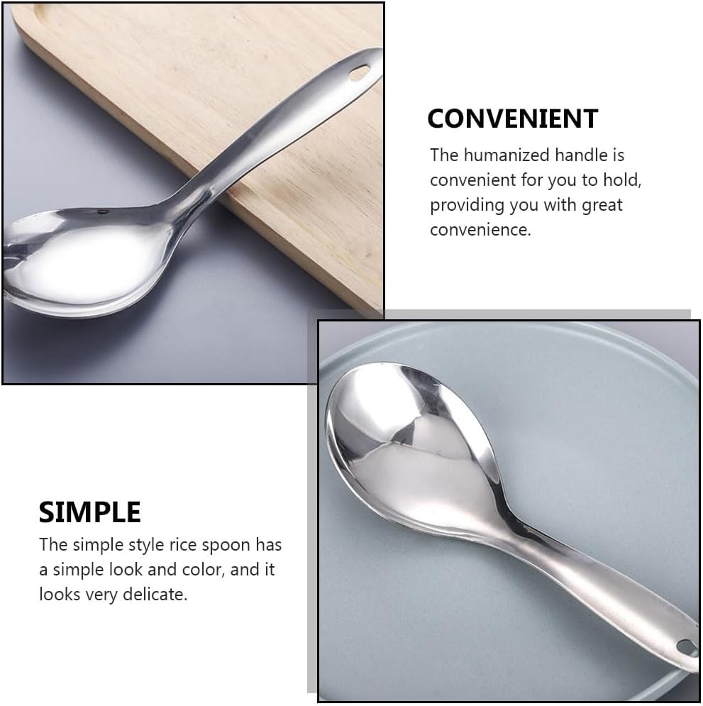 Hemoton 4Pcs Stainless Steel Rice Spoon Set, Non-Stick Rice Paddle, Cooking Spoon for Home Kitchen, Soup Spoons