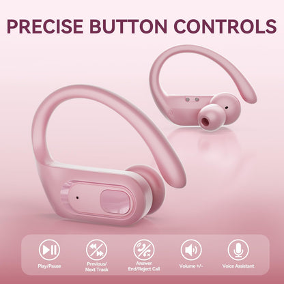 occiam Active Noise Cancelling Wireless Earbuds Bluetooth Headphones Ear Buds 96Hrs Playback Clear Call Waterproof Earphones with Ear Hook Microphones for Sport Running Pink