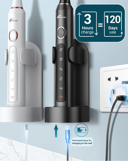 Rtauys M5 Sonic Electric Toothbrush for Adults and Kids - Rechargeable Electric Toothbrush Kids Ages 12+ and Adults with 8 Brush Heads & Travel Case, 120 Days Battery Life - Pink