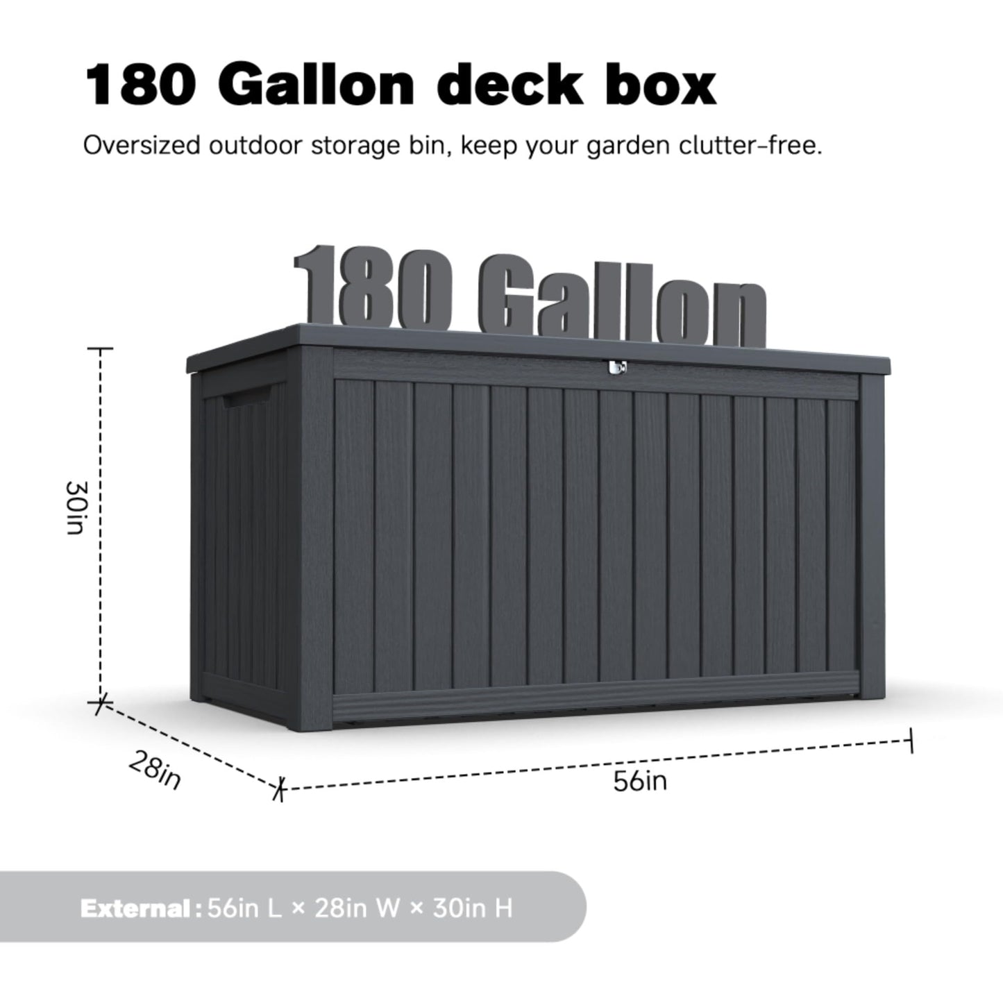 Large Outdoor Storage Deck Box, Resin Patio Container with Lockable Lid, Hydraulic Lift, Wood Texture Panels, Bench Table Function for Cushions Garden Tools Pool Gear Sports Equipment (180 Gallon)