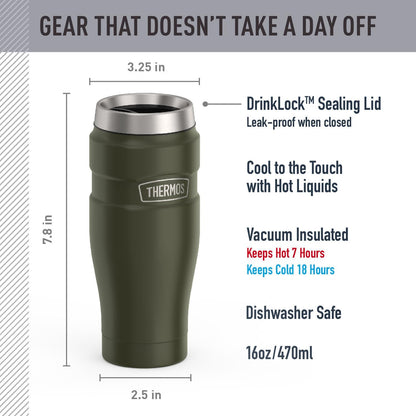THERMOS Stainless King Vacuum-Insulated Tumbler - 16oz Army Green | Leak-Proof Coffee Cup for Hot & Cold Drinks