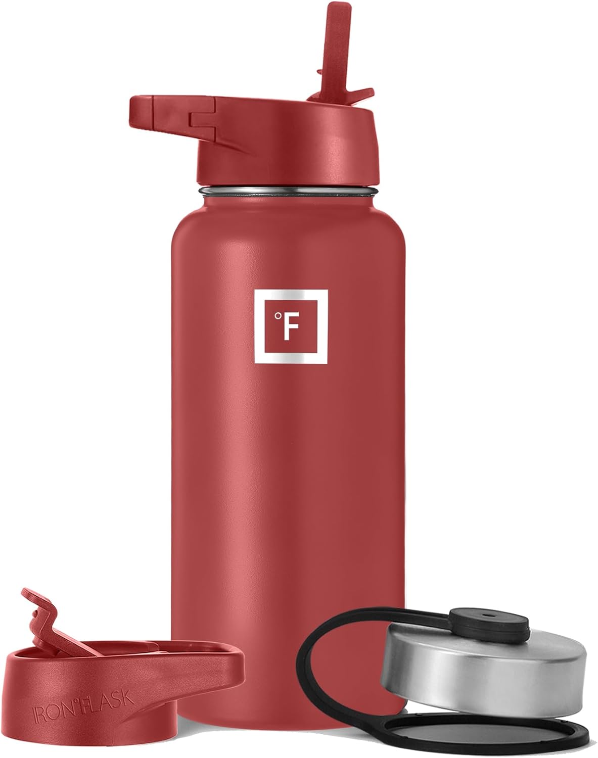IRON °FLASK Sports Water Bottle, 32 Oz, Wide Mouth with 3 Straw Lids, Insulated Thermos for Men, Women, Kids