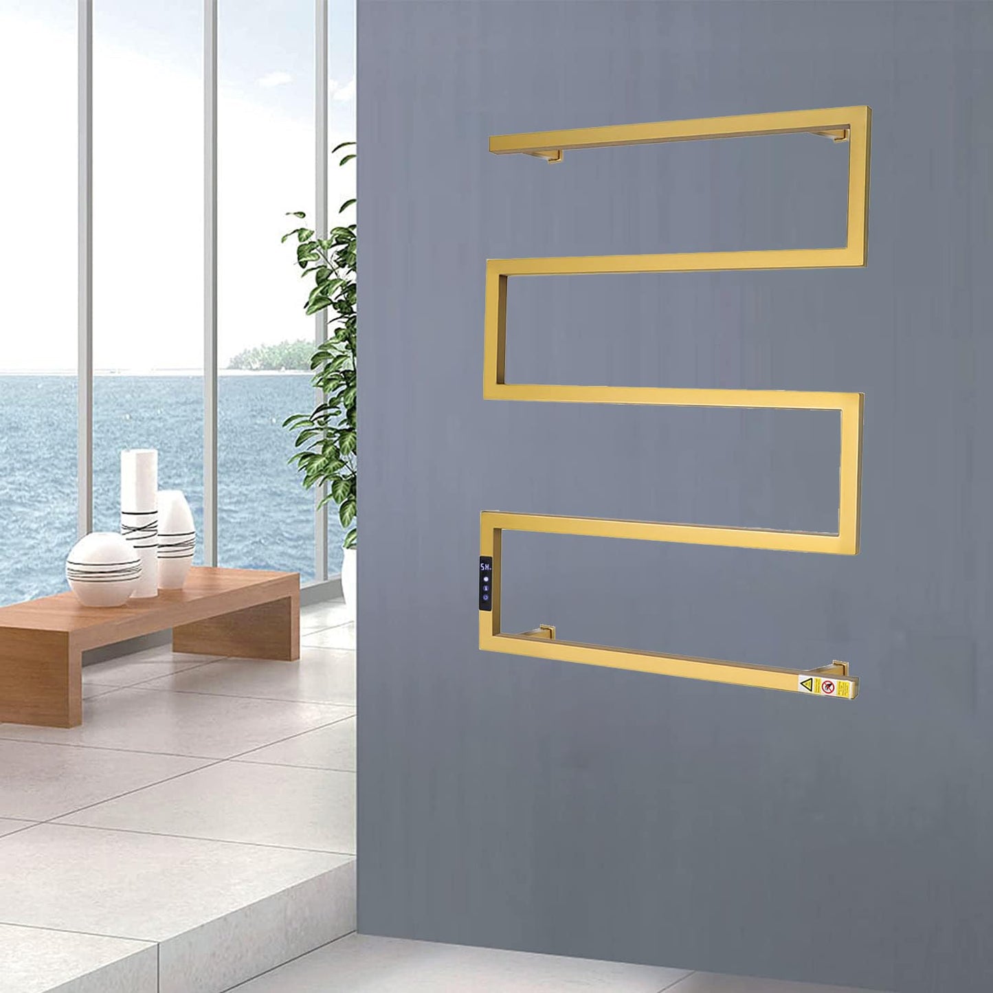 Towel Warmer Rack for Bathroom with Timer/Fahrenheit Temperature Control Wall Mounted Electric Heated 5 Bar Rail Plug-in or Hardwired Keep Bath Shower Towel Warming (Brushed Gold)