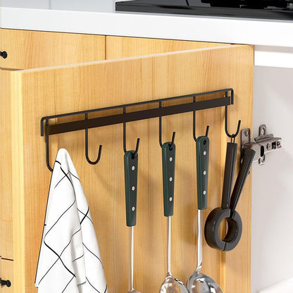 2Pcs Kitchen Utility Hooks - Wall Mount Utensil Rack with 6 Hooks, Space Saving Kitchen Holder (Black)