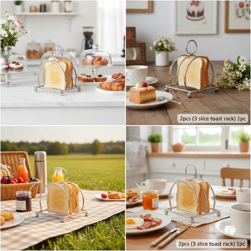 BESTYASH Stainless Steel Toast Holder Rack 2-Pack Countertop Bread Stand Organizer for Kitchen and Restaurant Multipurpose Bread Slices Storage and Display