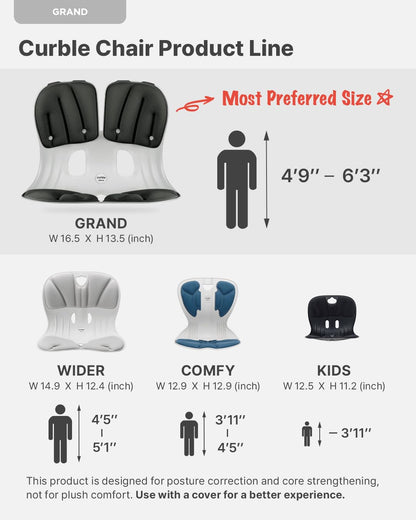 curble Grand(Extra Wide & Sturdy) – Ergonomic Back and Lumbar Support for Good Posture Correction and Back Pain Relief, Perfect for Office, Floor Seat, and Work from Home, Patented (Red)