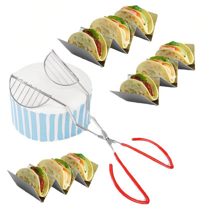 Taco Shell Maker Press Tortilla Fryer Tongs with 3pack Taco Holder Set,Make Homemade Stand-Up Taco Easy,Each Metal Taco Stands Hold 3 Tacos