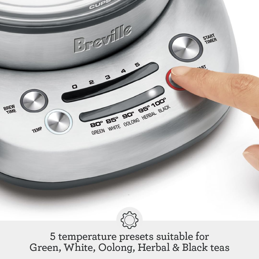 Breville BTM500CLR Tea Maker Compact Infuser and Water Kettle, 4 Cup, Brushed Stainless Steel and Glass