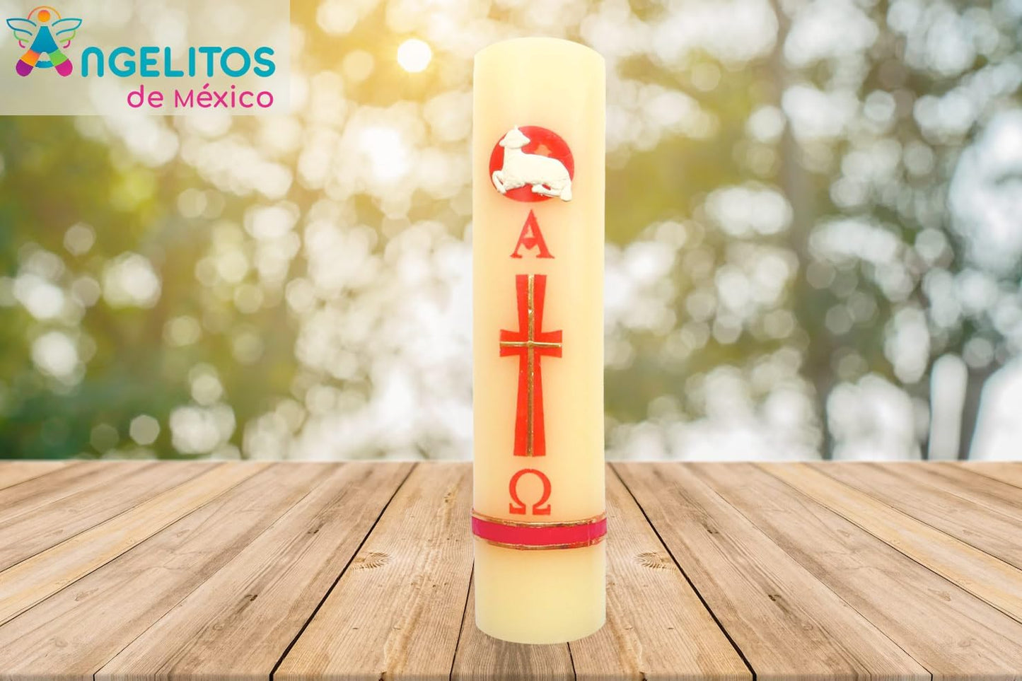 Printed Easter Paschal Candle Lent Sheep Alpha Omega Cirio Pascual for Semana Santa Holy Week