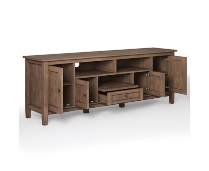 SIMPLIHOME Warm Shaker TV Stand - 72 inch Wide Solid Wood Media Console in Rustic Natural Aged Brown, Transitional Entertainment Center for Living Room for TVs up to 80 Inches with Cable Management