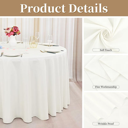 8 Pack Ivory Round Tablecloth 120 Inch Circle Polyester Table Cloth, Washable Fabric Stain and Wrinkle Resistant Table Cover Round Tableclothes for Wedding Parties Banquet Reception Dining
