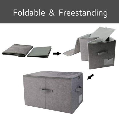 Pack of 2 Large Size Folding Clothing Storage Bins with Dust Proof Lid, Wardrobe Organizer for Bedroom Closet, Black