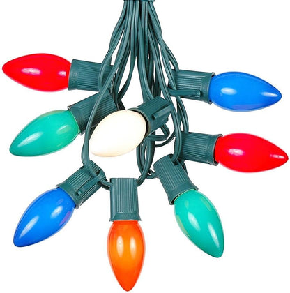 25 C9 Set Bulbs Foot Multi Ceramic Christmas String Light - Opaque - Roofline Light String - Green Wire
