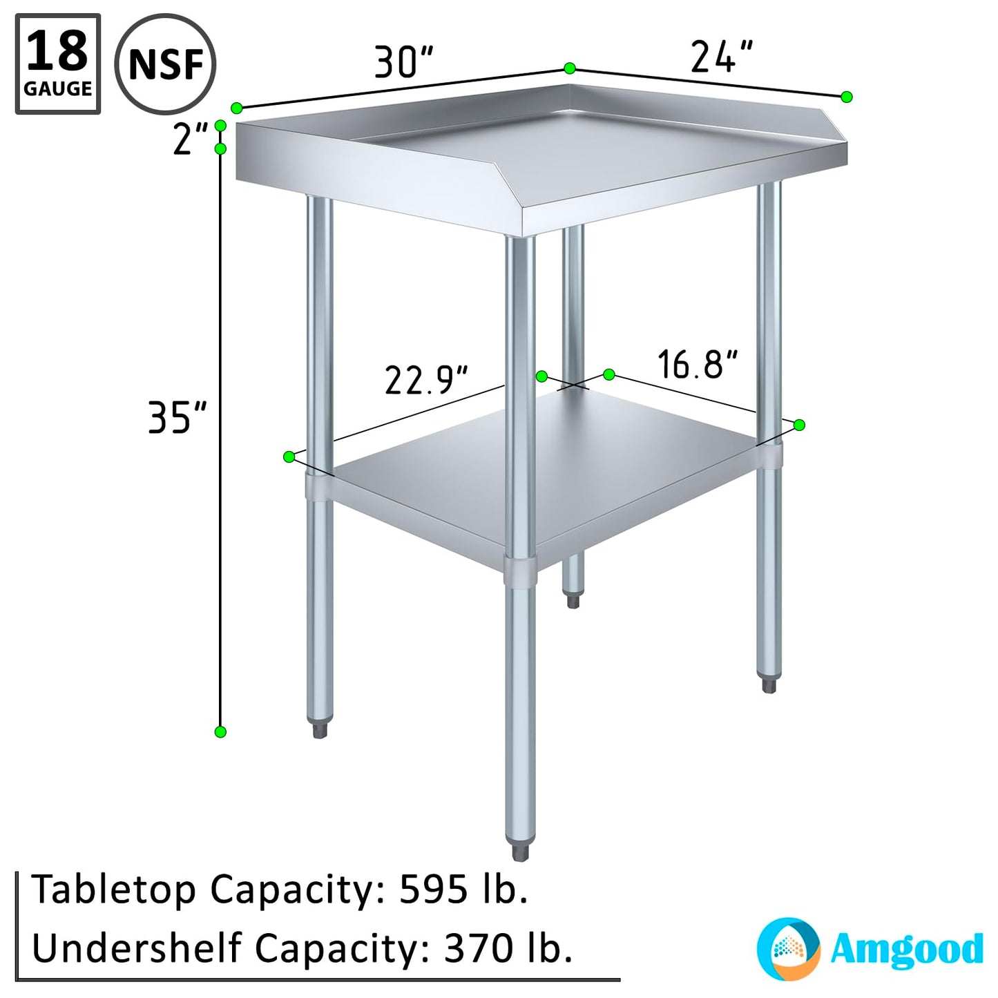 AmGood Commercial Work Table with Backsplash and Sidesplashes | Height: 35" | Stainless Steel Prep Table for Kitchen, Restaurant, Garage, Laundry | NSF (30" Long x 24" Deep)