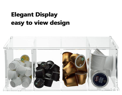 RR RAXMIN Coffee Capsule Holder Acrylic Box K Cup Holder Coffee Pod Storage Clear Acrylic 4 Compartment with Lid Organizer Coffee Bar Accessories