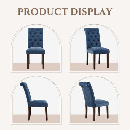 COLAMY Button Tufted Dining Chairs Set of 6, Parsons Upholstered Fabric Dining Room Chair Kitchen Chairs with Wood Legs and Padded Seat, Blue