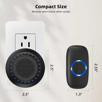 Wireless Doorbell • PHYSEN • Doorbell Chime Kits with 1 Transmitter 1 Receiver • Waterproof • Operating at 1000ft Range • 32 Ringtones • 4 Volume Levels • LED Flash • Door Bell for Home Classroom
