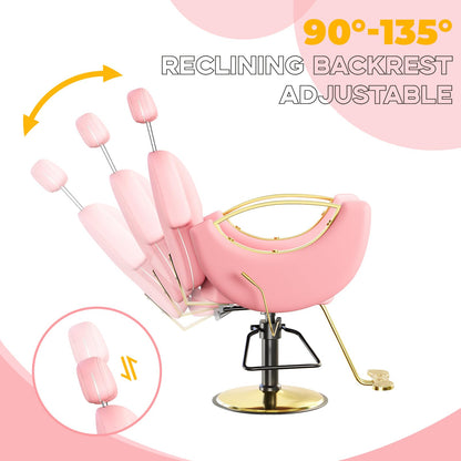 MegaChoice Barber Chair, Reclining Salon Chair, 360° Rotation, Multi-Functional Height Adjustable Hydraulic Chair for Salon, Barbershop, Spa, Pink