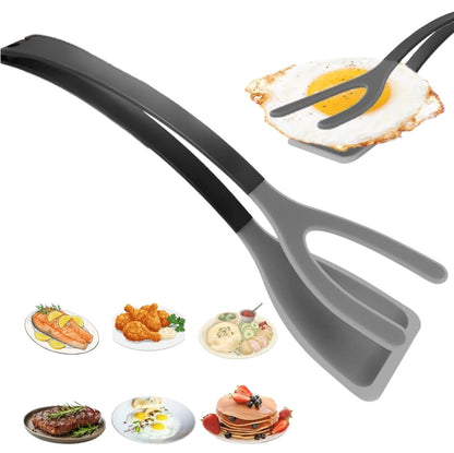 Paxnok 2-in-1 Silicone Egg Flipper Spatula Tongs Non-Stick Grip & Flip Turner for Eggs, Pancakes, Fish, Steak – Heat-Resistant, Dishwasher Safe Cooking Tool (Black - 1Piece)