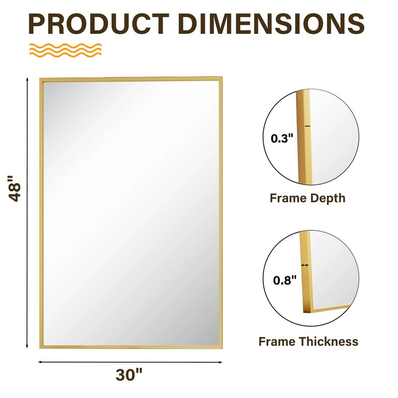 HARRITPURE 48"x30" Bathroom Mirror for Wall, Large Gold Framed Rectangle Mirror Aluminum Alloy Frame Wall-Mounted Horizontally/Vertically for Entryway/Bedroom/Vanity