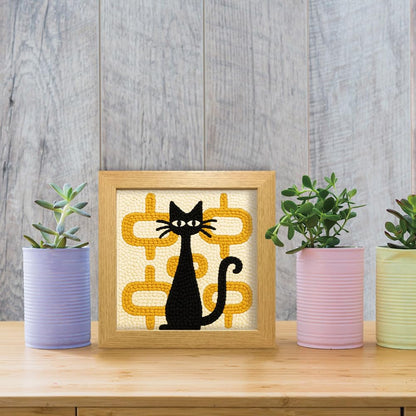 FREEBLOSS DIY Punch Needle Kit Abstract Cat Punch Needle Embroidery Wall Hanging Painting Punching Needles Starter Kit for Beginners with Complete Tools, Already Framed, 9.4x9.4inch