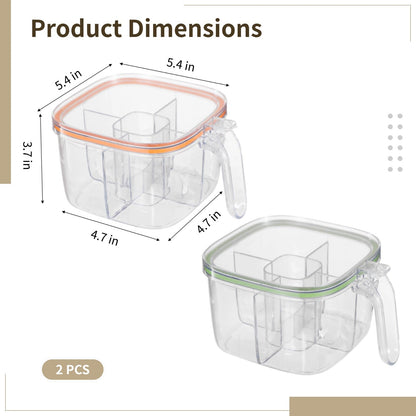 Homaisson 2 Pcs 4-Compartment Seasoning Boxes, Sealed Seasoning Containers with Lids & Spoons, Transparent Spice Organizers, Space-Saving Condiment Jars for Salt, Sugar, Pepper