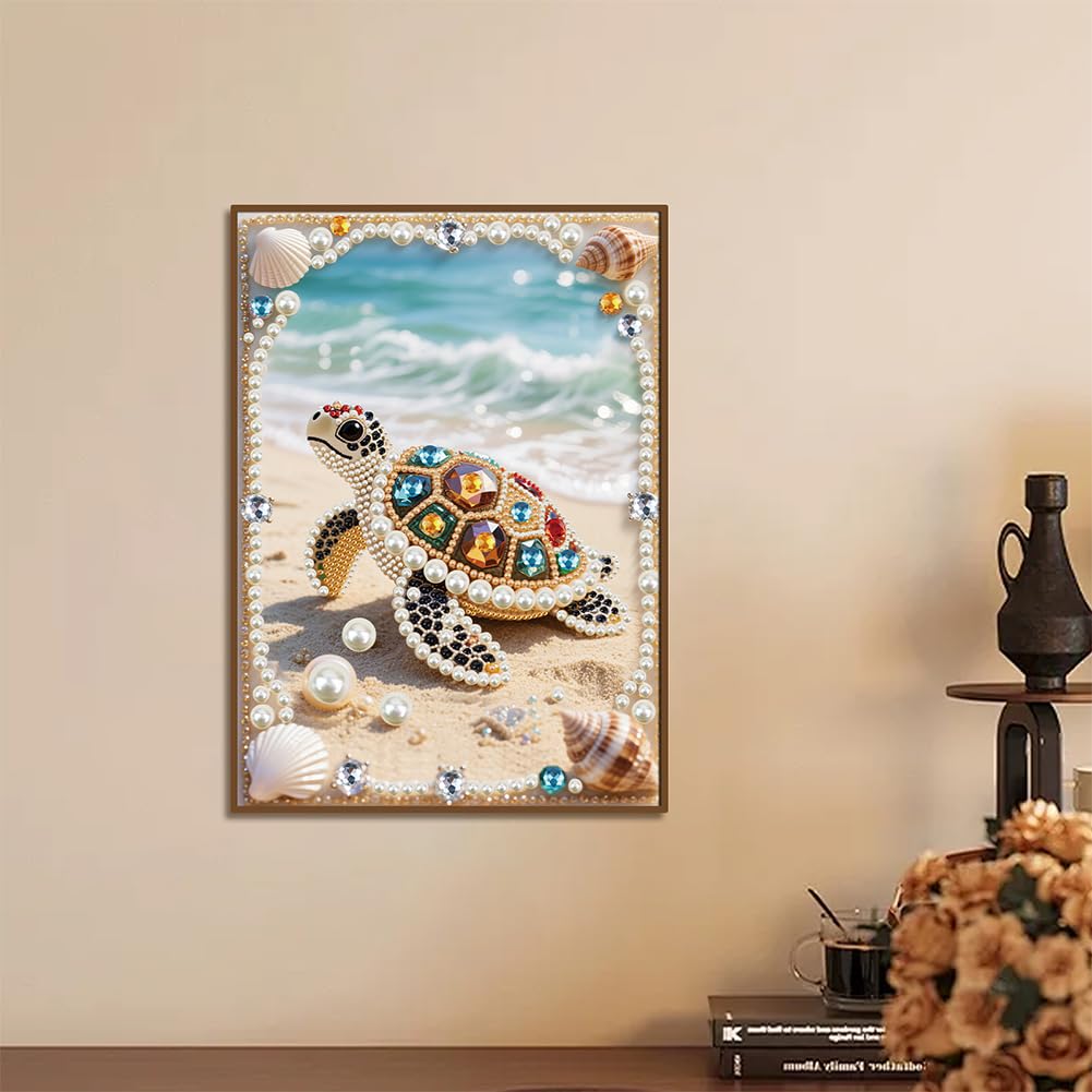 Kulvci Sea Turtle DIY 5D Pearl Painting Kit, Diamond Painting Kit for Adults Beginner, Bead Art Kits All-Pearl Dot Painting for Wall Decor, Creative Stress Relief Gift Home Decor,12 × 16 inch