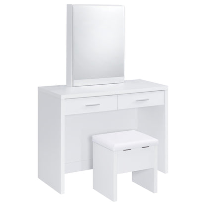 Coaster Home Furnishings - Bunbury - Wood - Makeup Vanity Table Set with Rectangular Storage Mirror, Dual Drawers, and Upholstery Stool - Bedroom - White - 930280