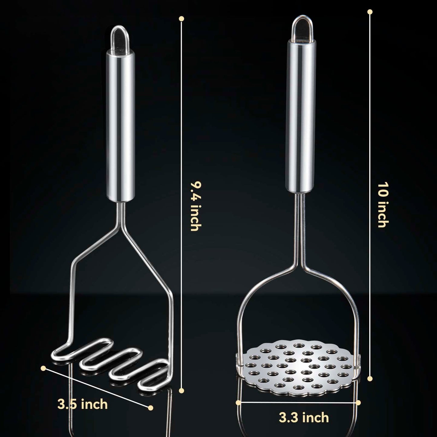 VOOVAO 2 Pcs Potato Smasher, Mashed Potato Masher, Stainless Steel Masher Kitchen Tool for Avocado, Bean, Fruit, Vegetables, Food