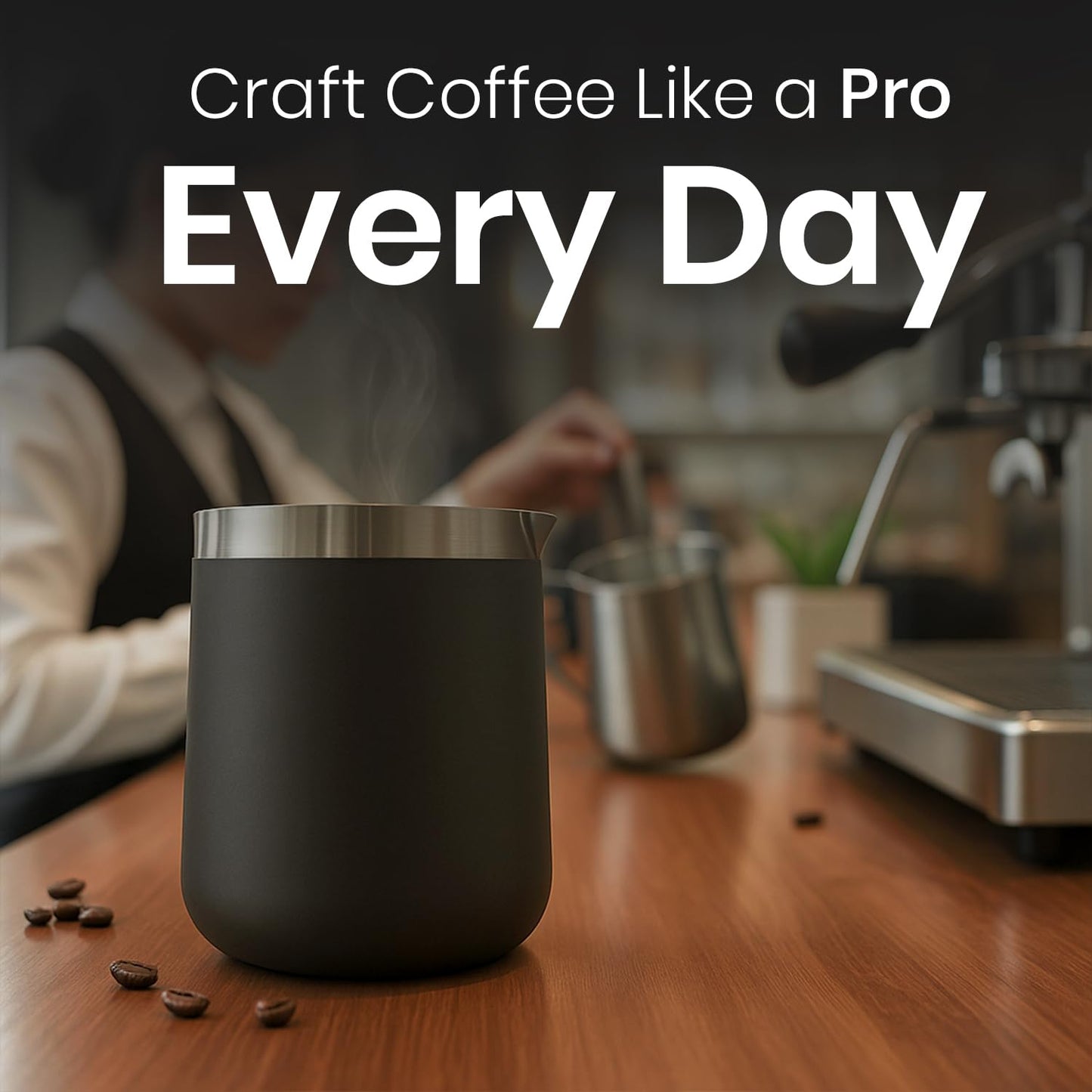 Rattleware 20 Oz Handle Free Latte Art Pitcher Stainless Steel with Rubber Grip Durable Heat Resistant Milk Frothing Pitcher for Baristas Home Cafes and Coffee Shops