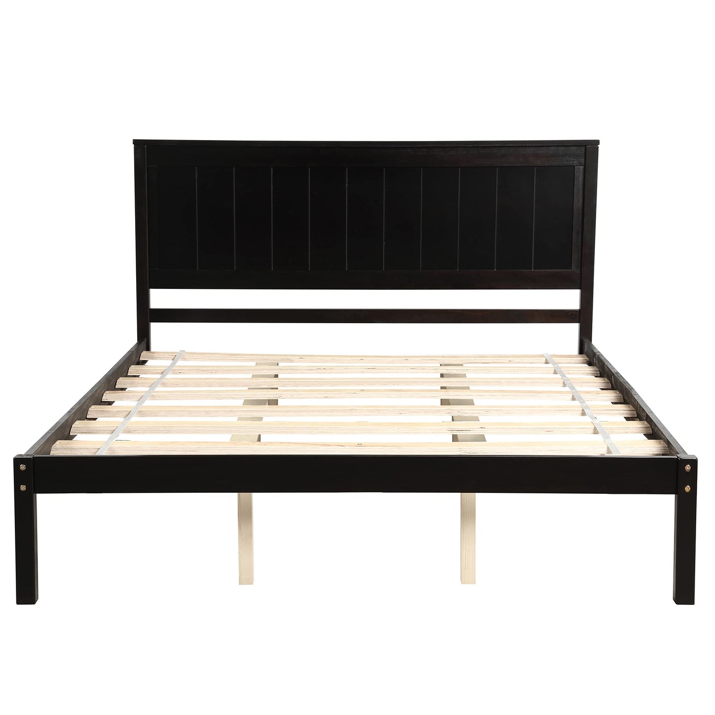 Jintop Queen Size Platform Bed Frame with Headboard,Bedroom Stylish Bed W/Wood Slat Support & No Box Spring Required,Easy to Assemble,for Kids Teens Girls Boys,Espresso