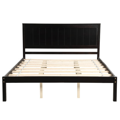 Jintop Queen Size Platform Bed Frame with Headboard,Bedroom Stylish Bed W/Wood Slat Support & No Box Spring Required,Easy to Assemble,for Kids Teens Girls Boys,Espresso