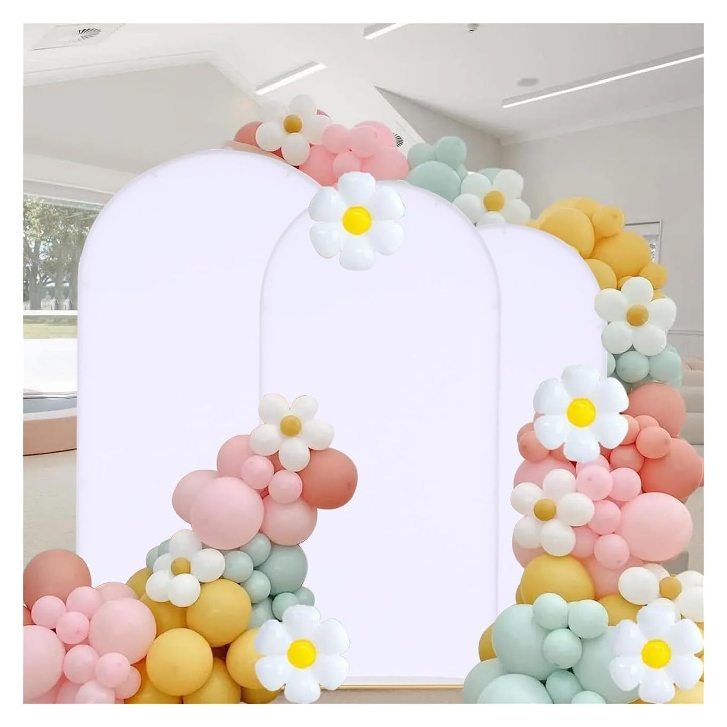 Metal Wedding Arch Backdrop Stand with Cover Backdrop Stand for Birthday Party Ceremony Anniversary Celebration Door Arch Frame(Frame with Cover)