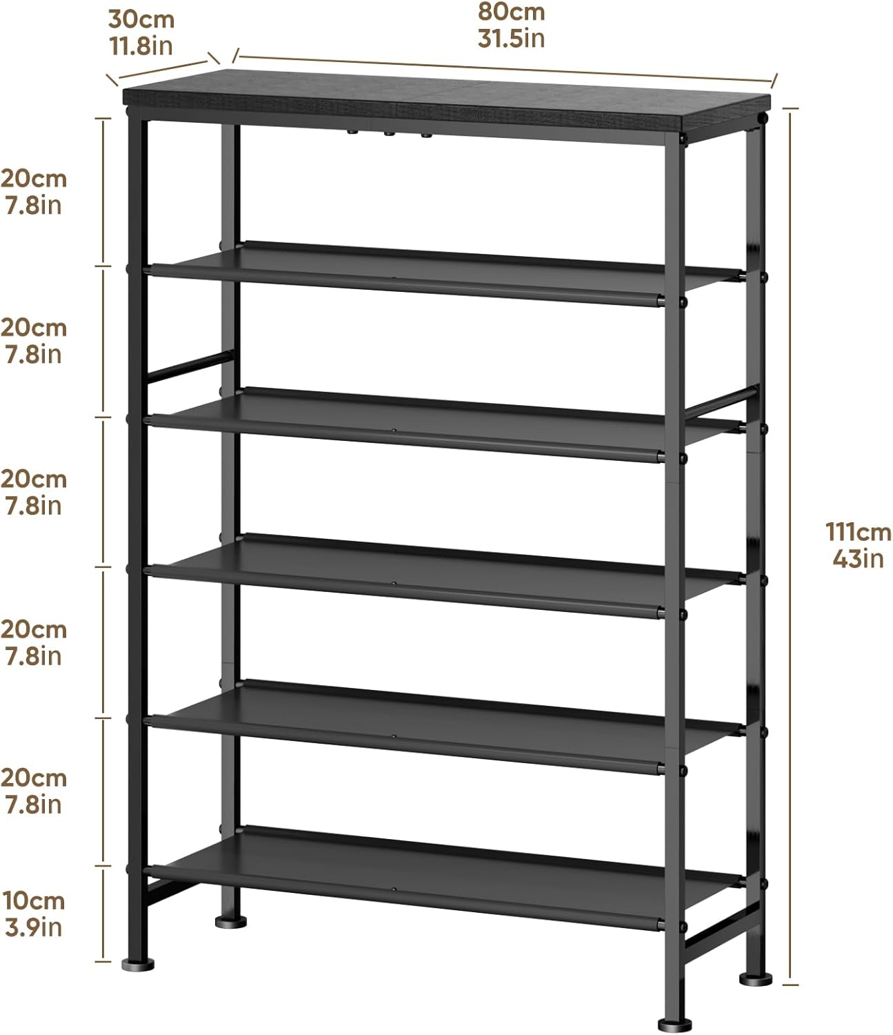 6 Mavivegue Tier Shoe Rack Organizer, Metal Organizer Shelf with with MDF Top Panel and Layer Fabric, Shoe Rack