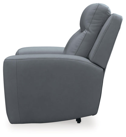 Signature Design by Ashley Mindanao Contemporary Leather Match Upholstered Power Recliner with Adjustable Headrest, Gray