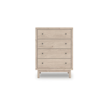 Signature Design by Ashley Birkmore Mid-Century Modern 4-Drawer Chest with Easy Glide and Safety Stop for Bedroom, Light Brown